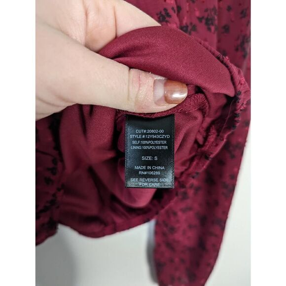 ✨Trixxi Peasant Blouse Chiffon Maroon Black Floral Long Sleeve Crop Top - Picture 6 of 6